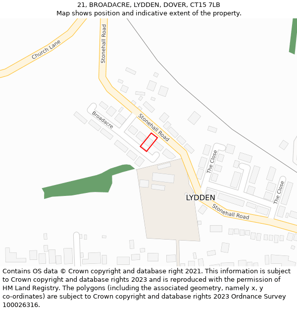 21, BROADACRE, LYDDEN, DOVER, CT15 7LB: Location map and indicative extent of plot