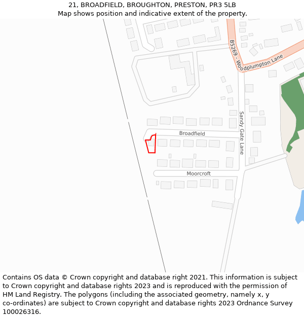 21, BROADFIELD, BROUGHTON, PRESTON, PR3 5LB: Location map and indicative extent of plot