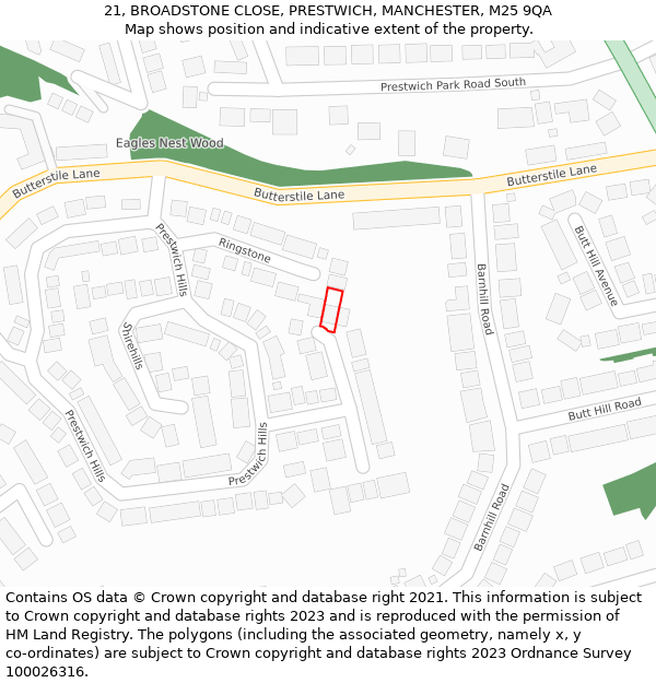 21, BROADSTONE CLOSE, PRESTWICH, MANCHESTER, M25 9QA: Location map and indicative extent of plot