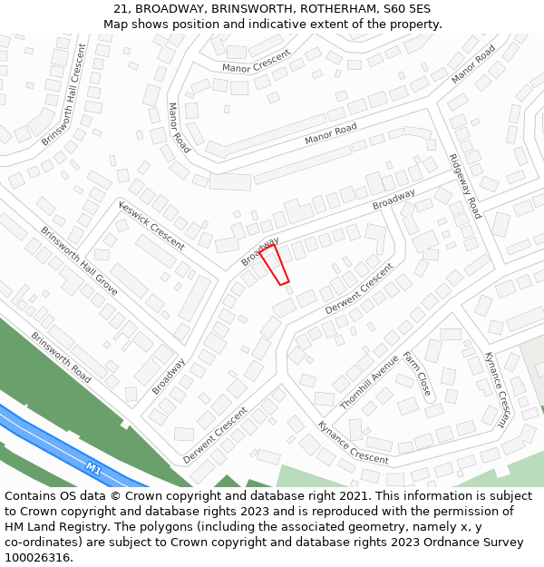 21, BROADWAY, BRINSWORTH, ROTHERHAM, S60 5ES: Location map and indicative extent of plot