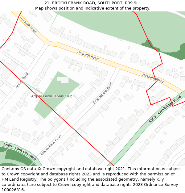 21, BROCKLEBANK ROAD, SOUTHPORT, PR9 9LL: Location map and indicative extent of plot