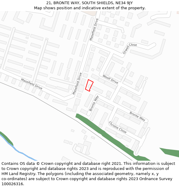 21, BRONTE WAY, SOUTH SHIELDS, NE34 9JY: Location map and indicative extent of plot