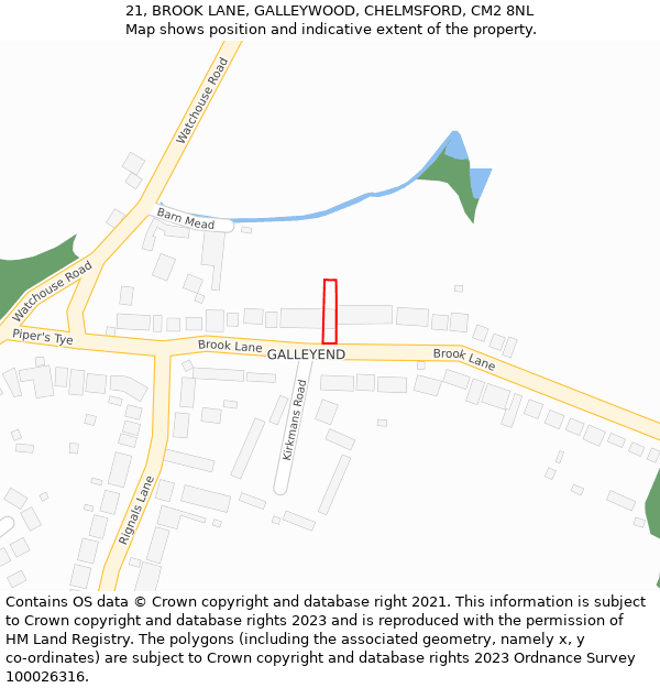 21, BROOK LANE, GALLEYWOOD, CHELMSFORD, CM2 8NL: Location map and indicative extent of plot