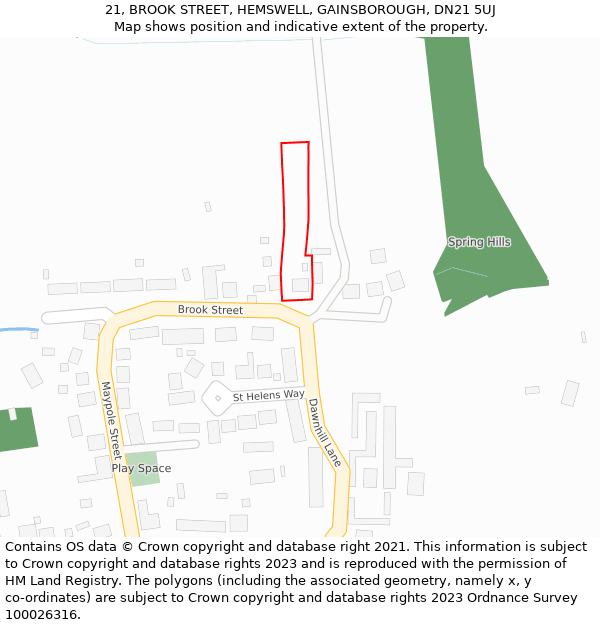 21, BROOK STREET, HEMSWELL, GAINSBOROUGH, DN21 5UJ: Location map and indicative extent of plot