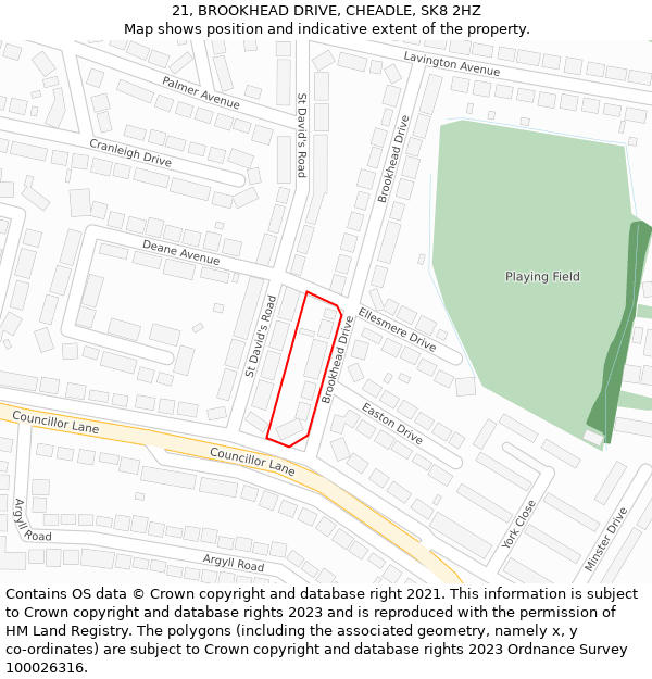 21, BROOKHEAD DRIVE, CHEADLE, SK8 2HZ: Location map and indicative extent of plot