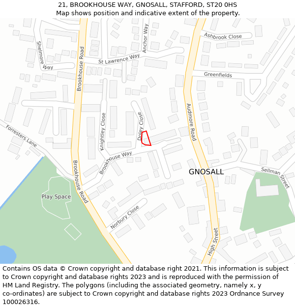 21, BROOKHOUSE WAY, GNOSALL, STAFFORD, ST20 0HS: Location map and indicative extent of plot