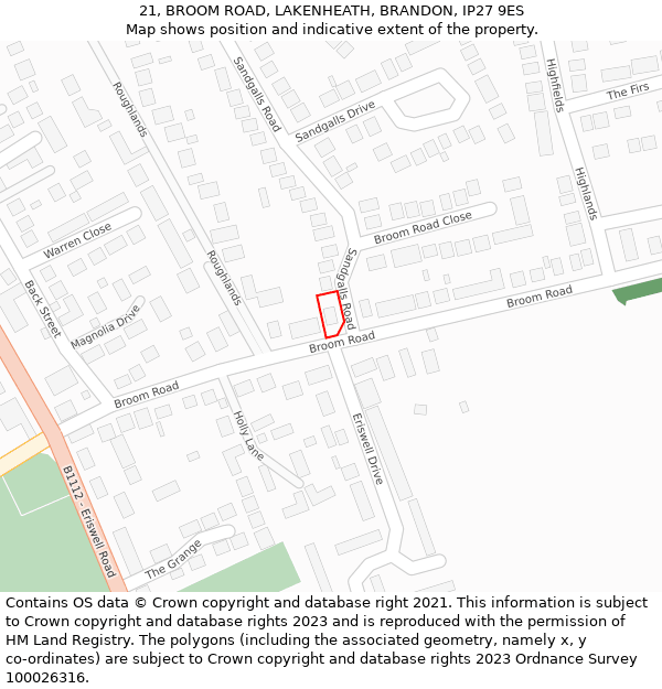 21, BROOM ROAD, LAKENHEATH, BRANDON, IP27 9ES: Location map and indicative extent of plot