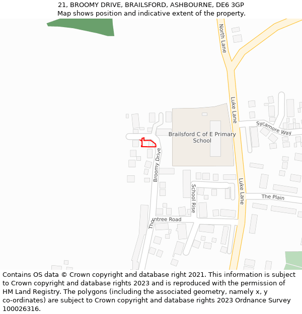 21, BROOMY DRIVE, BRAILSFORD, ASHBOURNE, DE6 3GP: Location map and indicative extent of plot