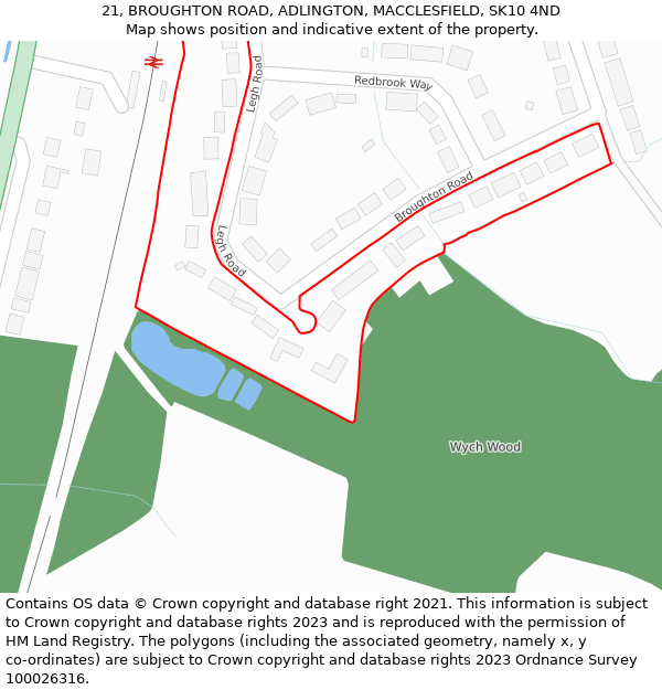 21, BROUGHTON ROAD, ADLINGTON, MACCLESFIELD, SK10 4ND: Location map and indicative extent of plot