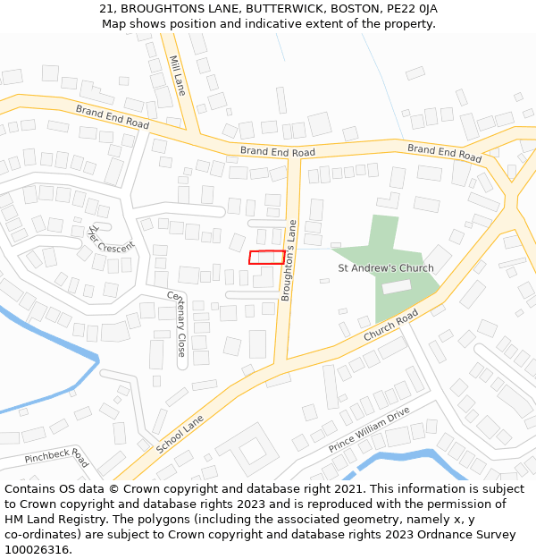 21, BROUGHTONS LANE, BUTTERWICK, BOSTON, PE22 0JA: Location map and indicative extent of plot