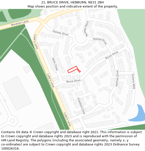 21, BRUCE DRIVE, HEBBURN, NE31 2BH: Location map and indicative extent of plot