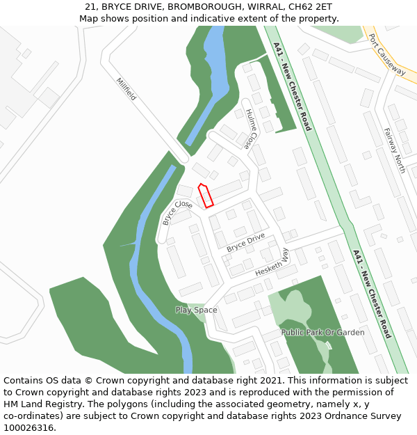 21, BRYCE DRIVE, BROMBOROUGH, WIRRAL, CH62 2ET: Location map and indicative extent of plot