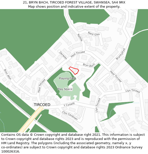 21, BRYN BACH, TIRCOED FOREST VILLAGE, SWANSEA, SA4 9RX: Location map and indicative extent of plot