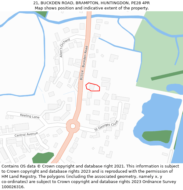 21, BUCKDEN ROAD, BRAMPTON, HUNTINGDON, PE28 4PR: Location map and indicative extent of plot