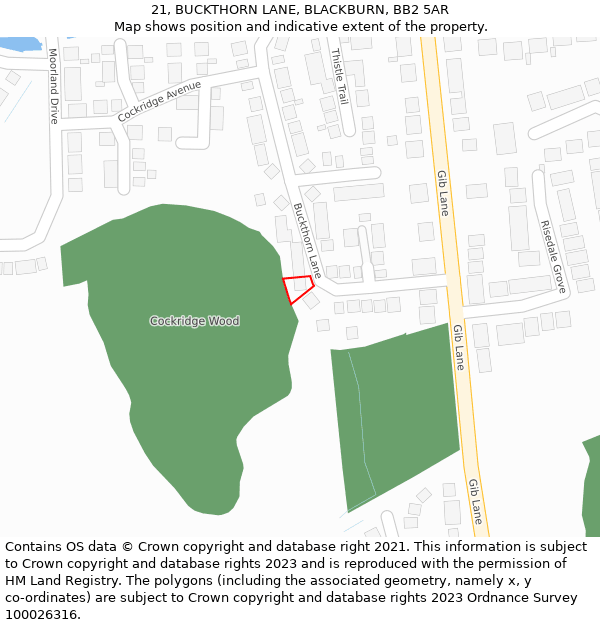 21, BUCKTHORN LANE, BLACKBURN, BB2 5AR: Location map and indicative extent of plot