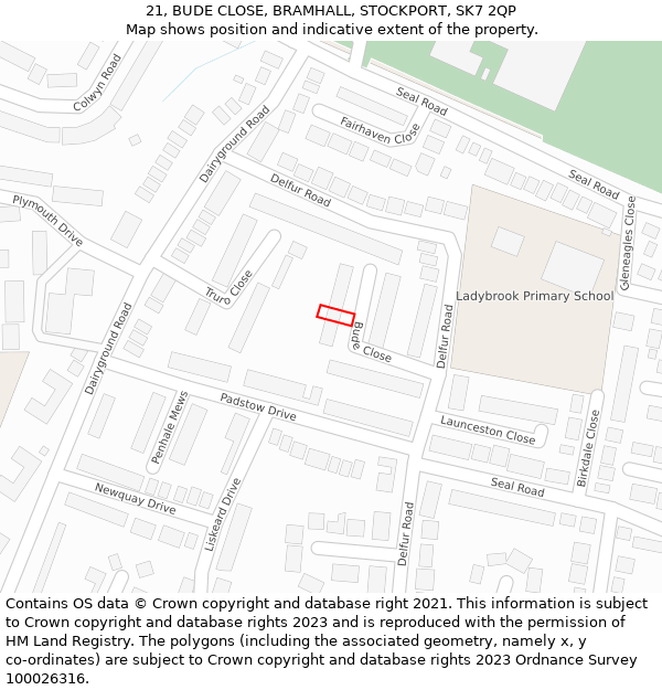 21, BUDE CLOSE, BRAMHALL, STOCKPORT, SK7 2QP: Location map and indicative extent of plot