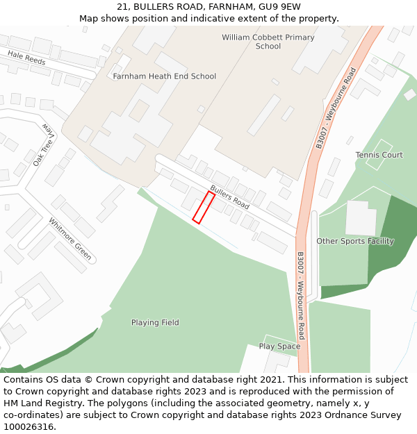 21, BULLERS ROAD, FARNHAM, GU9 9EW: Location map and indicative extent of plot