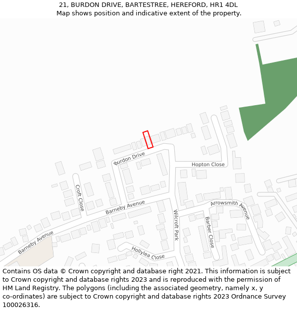 21, BURDON DRIVE, BARTESTREE, HEREFORD, HR1 4DL: Location map and indicative extent of plot