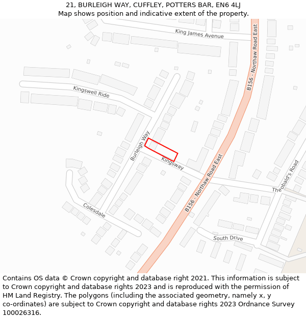 21, BURLEIGH WAY, CUFFLEY, POTTERS BAR, EN6 4LJ: Location map and indicative extent of plot