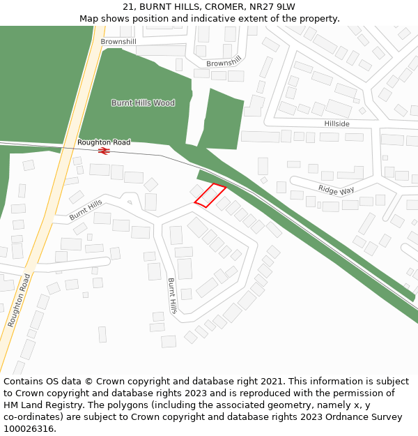 21, BURNT HILLS, CROMER, NR27 9LW: Location map and indicative extent of plot