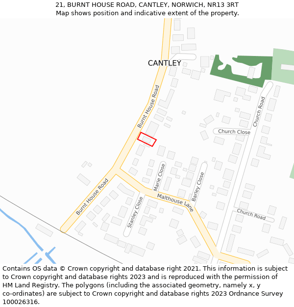 21, BURNT HOUSE ROAD, CANTLEY, NORWICH, NR13 3RT: Location map and indicative extent of plot