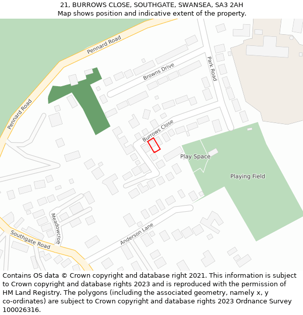 21, BURROWS CLOSE, SOUTHGATE, SWANSEA, SA3 2AH: Location map and indicative extent of plot