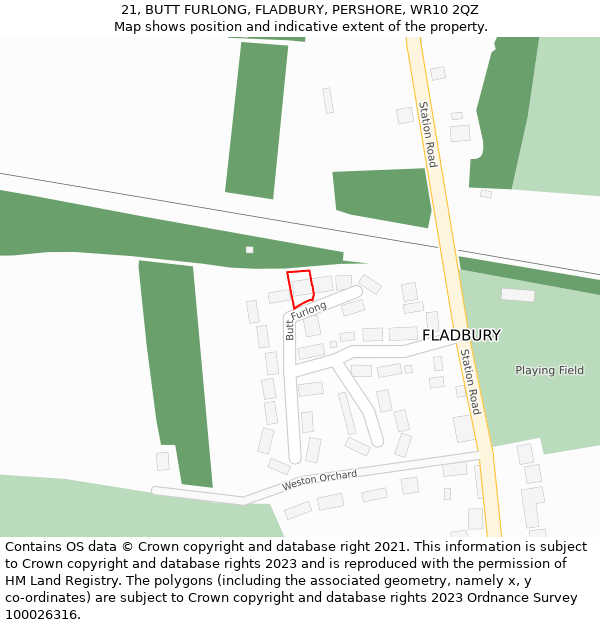 21, BUTT FURLONG, FLADBURY, PERSHORE, WR10 2QZ: Location map and indicative extent of plot