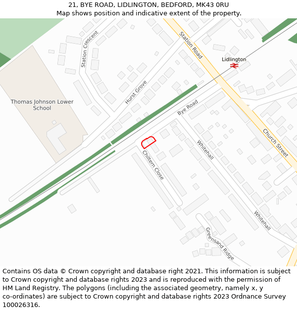 21, BYE ROAD, LIDLINGTON, BEDFORD, MK43 0RU: Location map and indicative extent of plot