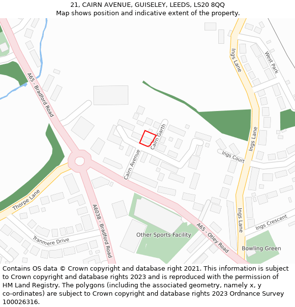 21, CAIRN AVENUE, GUISELEY, LEEDS, LS20 8QQ: Location map and indicative extent of plot