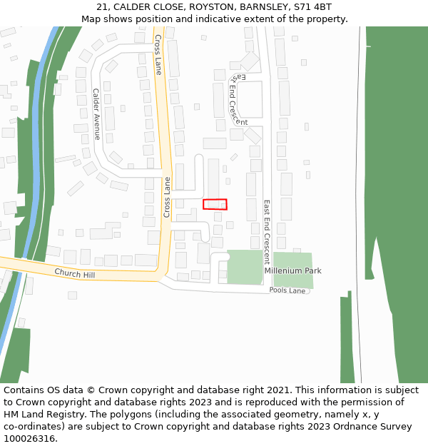 21, CALDER CLOSE, ROYSTON, BARNSLEY, S71 4BT: Location map and indicative extent of plot