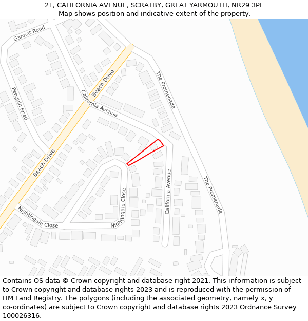 21, CALIFORNIA AVENUE, SCRATBY, GREAT YARMOUTH, NR29 3PE: Location map and indicative extent of plot