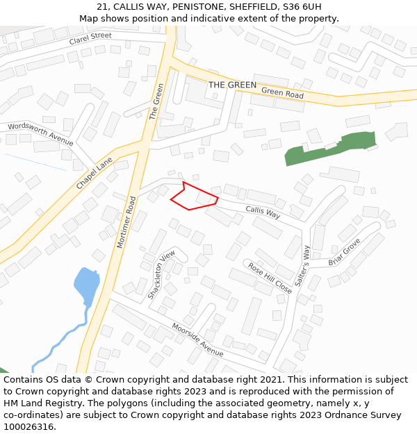 21, CALLIS WAY, PENISTONE, SHEFFIELD, S36 6UH: Location map and indicative extent of plot