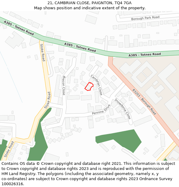 21, CAMBRIAN CLOSE, PAIGNTON, TQ4 7GA: Location map and indicative extent of plot