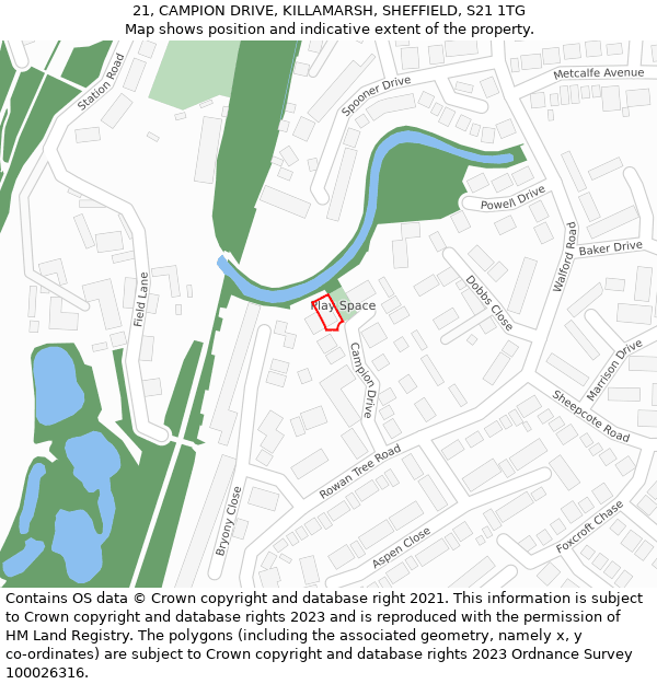 21, CAMPION DRIVE, KILLAMARSH, SHEFFIELD, S21 1TG: Location map and indicative extent of plot