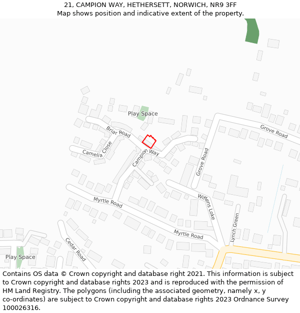 21, CAMPION WAY, HETHERSETT, NORWICH, NR9 3FF: Location map and indicative extent of plot