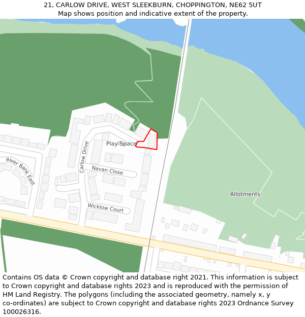 21, CARLOW DRIVE, WEST SLEEKBURN, CHOPPINGTON, NE62 5UT: Location map and indicative extent of plot