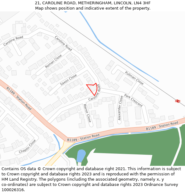 21, CAROLINE ROAD, METHERINGHAM, LINCOLN, LN4 3HF: Location map and indicative extent of plot