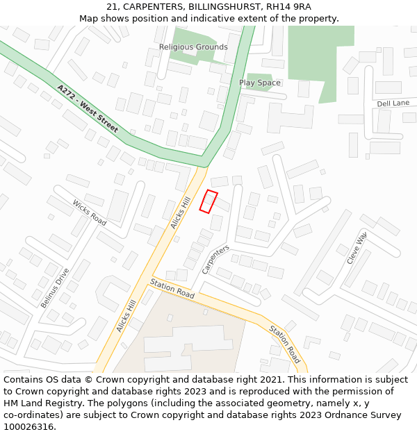 21, CARPENTERS, BILLINGSHURST, RH14 9RA: Location map and indicative extent of plot