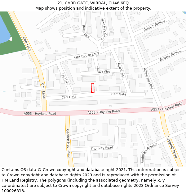 21, CARR GATE, WIRRAL, CH46 6EQ: Location map and indicative extent of plot