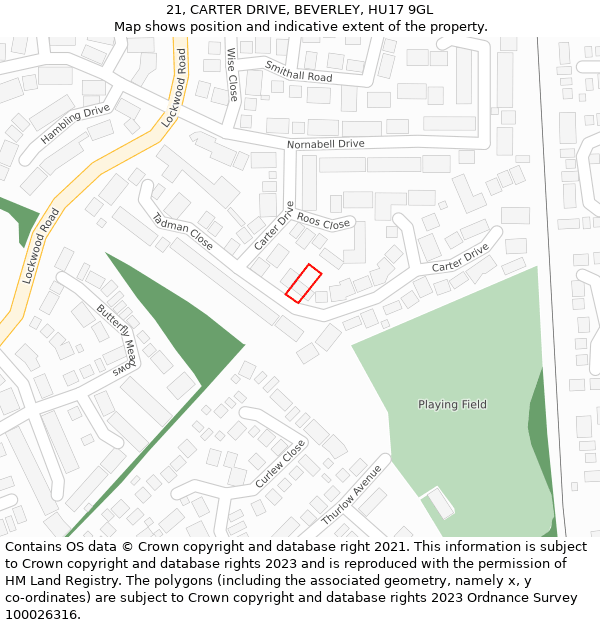 21, CARTER DRIVE, BEVERLEY, HU17 9GL: Location map and indicative extent of plot