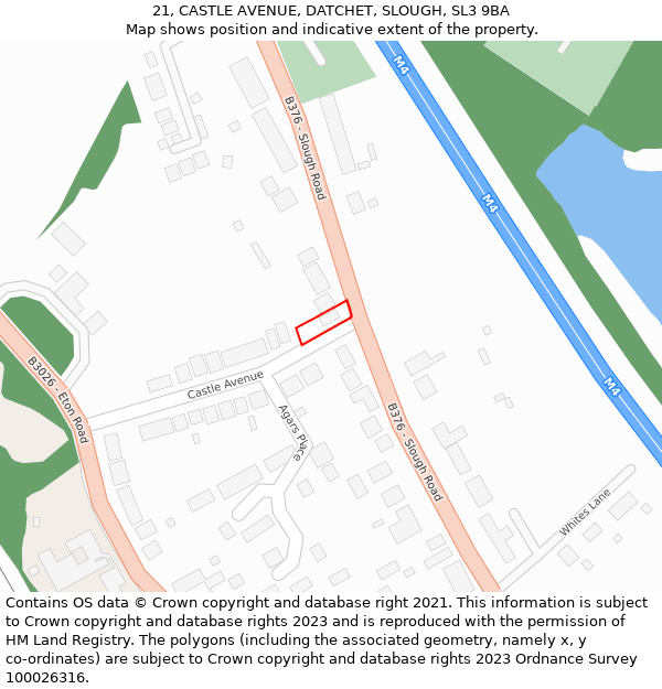 21, CASTLE AVENUE, DATCHET, SLOUGH, SL3 9BA: Location map and indicative extent of plot