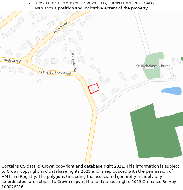21, CASTLE BYTHAM ROAD, SWAYFIELD, GRANTHAM, NG33 4LW: Location map and indicative extent of plot