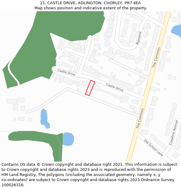 21, CASTLE DRIVE, ADLINGTON, CHORLEY, PR7 4EA: Location map and indicative extent of plot