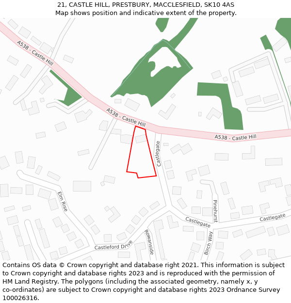 21, CASTLE HILL, PRESTBURY, MACCLESFIELD, SK10 4AS: Location map and indicative extent of plot
