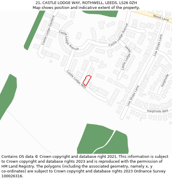 21, CASTLE LODGE WAY, ROTHWELL, LEEDS, LS26 0ZH: Location map and indicative extent of plot