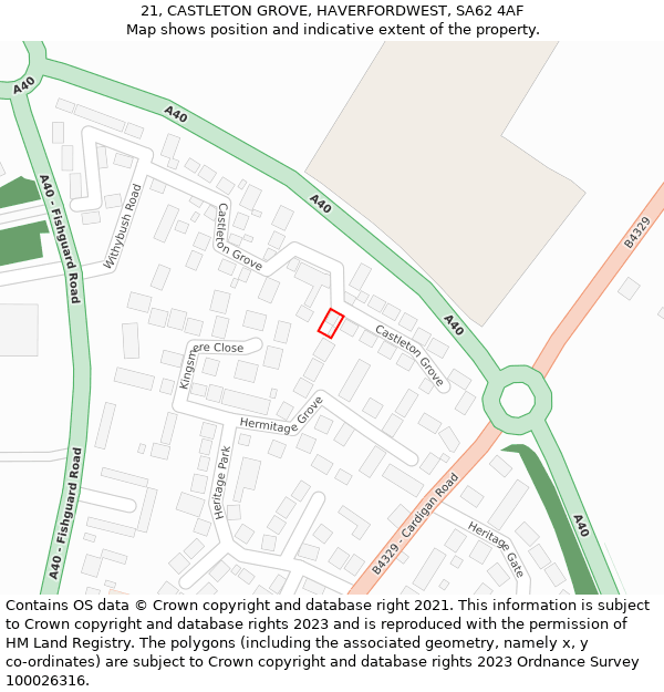 21, CASTLETON GROVE, HAVERFORDWEST, SA62 4AF: Location map and indicative extent of plot