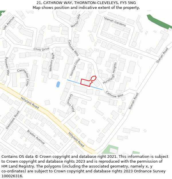 21, CATHROW WAY, THORNTON-CLEVELEYS, FY5 5NG: Location map and indicative extent of plot