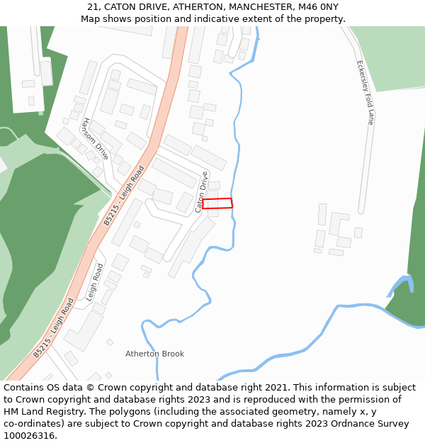 21, CATON DRIVE, ATHERTON, MANCHESTER, M46 0NY: Location map and indicative extent of plot