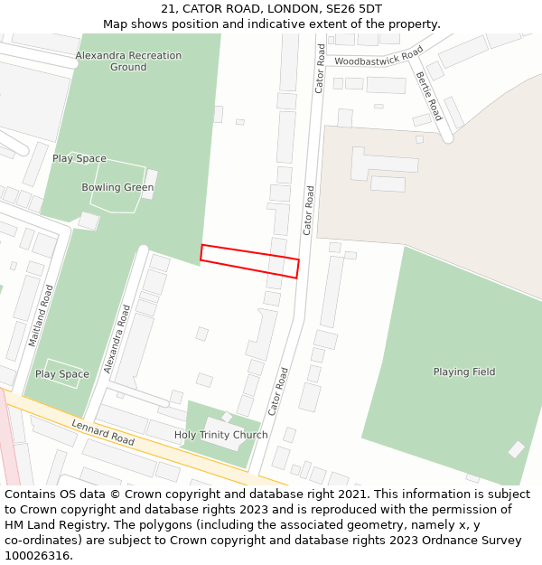 21, CATOR ROAD, LONDON, SE26 5DT: Location map and indicative extent of plot