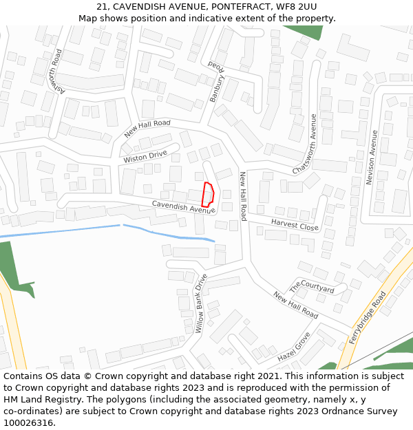 21, CAVENDISH AVENUE, PONTEFRACT, WF8 2UU: Location map and indicative extent of plot